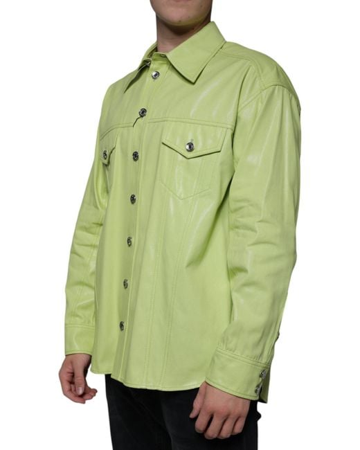 Dolce & Gabbana Green Cotton Collared Button Down Shirt for men