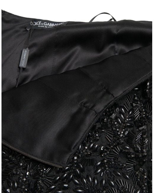 Dolce & Gabbana Black Crystal Handmade Knee Pencil Skirt