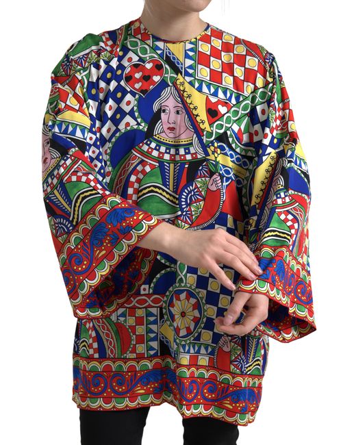 Dolce & Gabbana Blue Multicolor Printed Long Sleeves Blouse Top