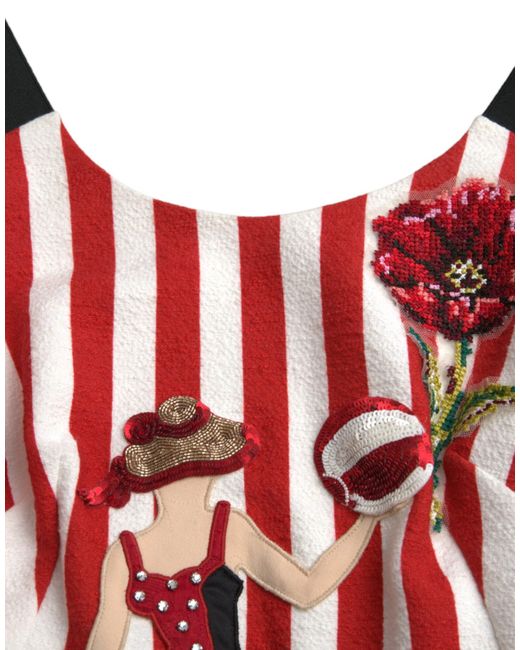 Dolce & Gabbana Red Floral Sleeveless Sheath Midi Dress