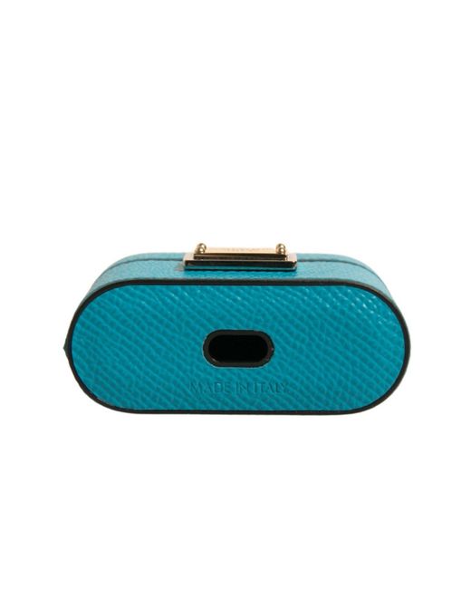Dolce & Gabbana Blue Leather Metal Logo Plaque Holder Airpods Case