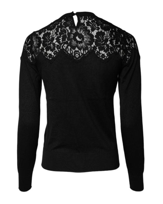 Dolce & Gabbana Black Floral Lace Long Sleeves Blouse Top