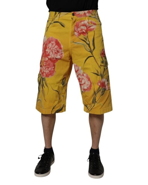 Dolce & Gabbana Yellow Floral Cargo Shorts for men