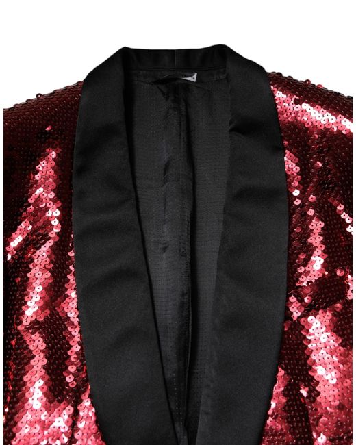Dolce & Gabbana Red Sequin Blazer Notch Lapel for men