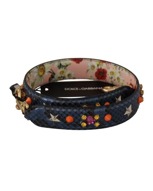 Dolce & Gabbana Black Exotic Leather Crystals Reversible Shoulder Strap