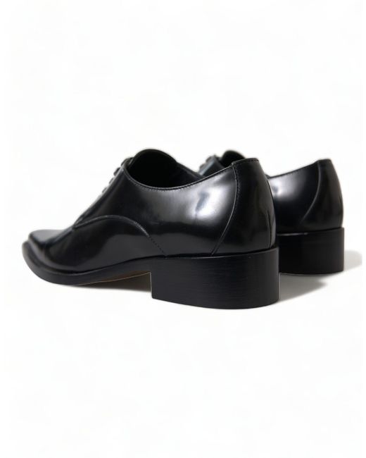 Dolce & Gabbana Black Leather Lace Up Formal Flats Shoes