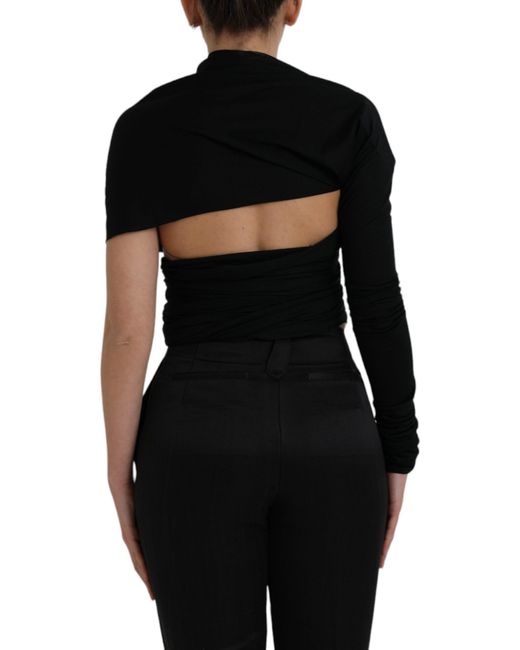Dolce & Gabbana Black Asymmetric Wool Cutout Top With Logo Details