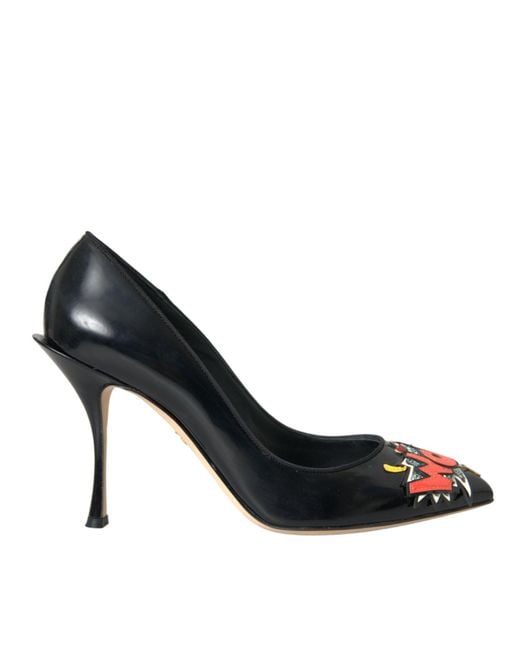 Dolce & Gabbana Green Leather Wow Patch Heels Pumps Shoes