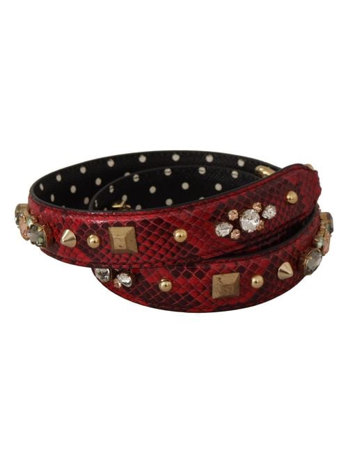 Dolce & Gabbana Red Python Leather Crystals Reversible Shoulder Strap