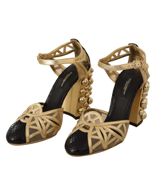 Dolce & Gabbana Metallic Leather Studded Ankle Straps Shoes