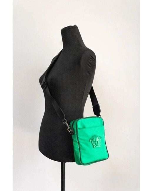 Versace Green Small Bright Nylon Fabric Medusa Crossbody Messenger Bag Purse