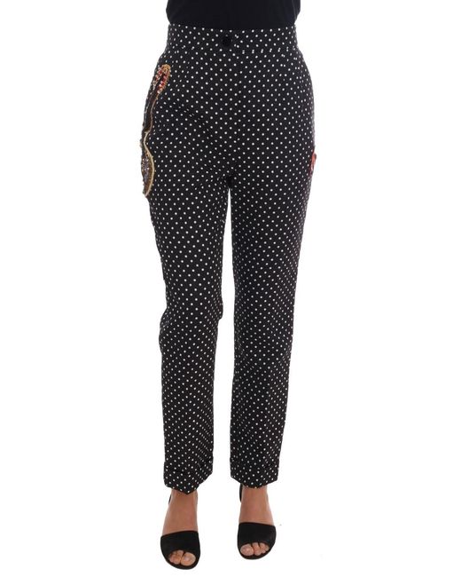 Dolce & Gabbana Black Polka Dot Sicily Crystal Pants