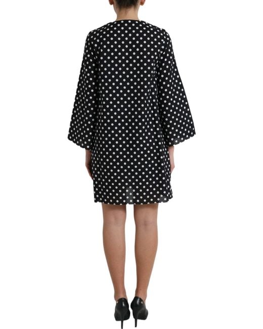 Dolce & Gabbana Black Polka Dot Nylon Shift Mini Dress