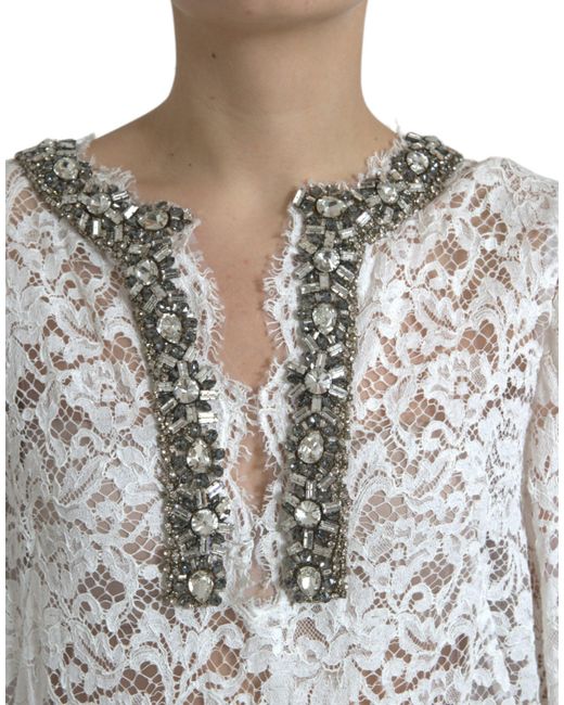 Dolce & Gabbana Gray Lace Crystal Embellished Shift Dress