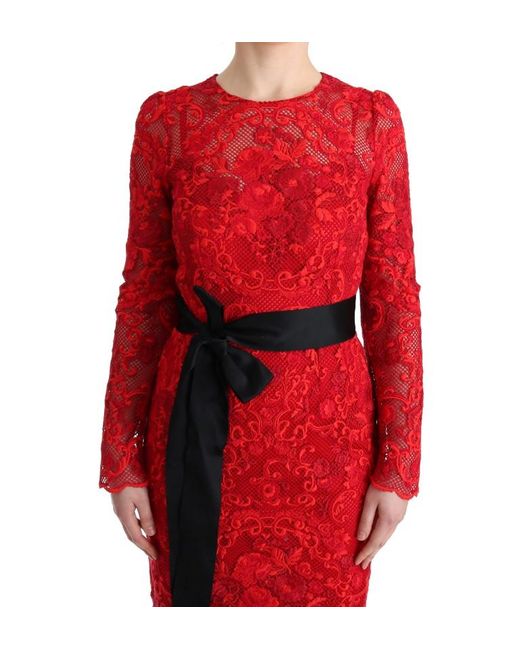 Dolce & Gabbana Red Floral Ricamo Sheath Long Dress