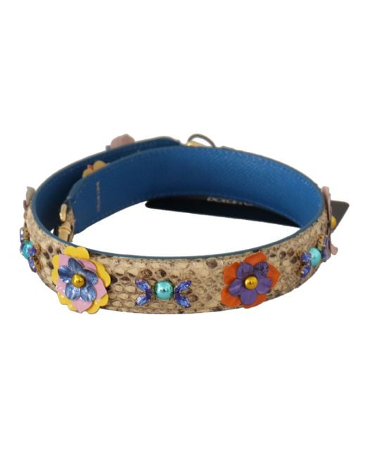 Dolce & Gabbana Black Python Leather Floral Studded Shoulder Strap