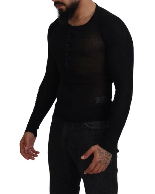 Dolce & Gabbana Black Cashmere Button Pullover Sweater for men