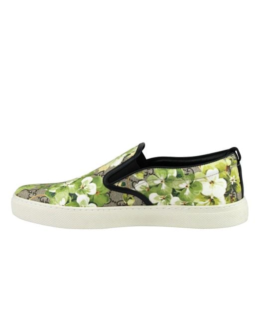 Gucci Green Bloom Flower Print Supreme Gg Canvas Slip Sneakers for men