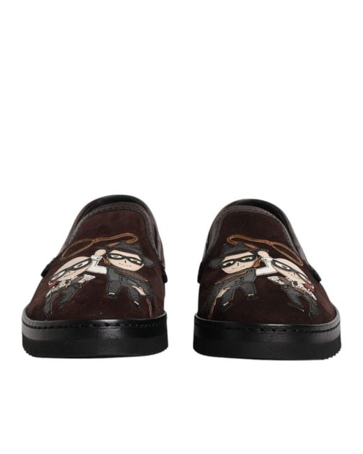 Dolce & Gabbana Black Suede Dg Family Slip On Flats Shoes for men