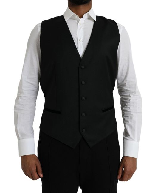 Dolce & Gabbana Black Silk Waistcoat Dress Formal Vest for men