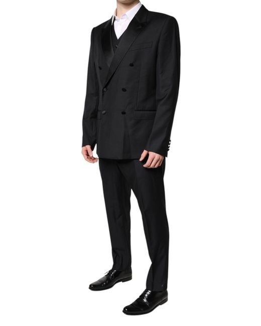 Dolce & Gabbana Black Double Breasted Formal 3 Piece Suit for men