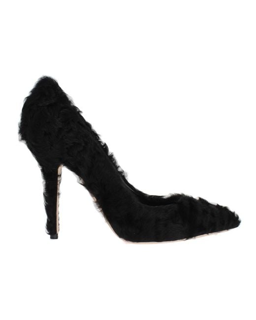 Dolce & Gabbana Black Xiangao Lamb Fur Leather Pumps