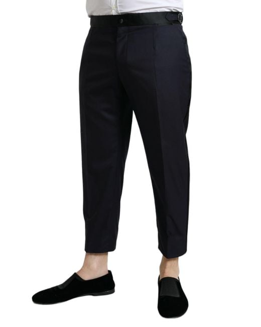 Dolce & Gabbana Blue Wool Cropped Tapered Pants for men