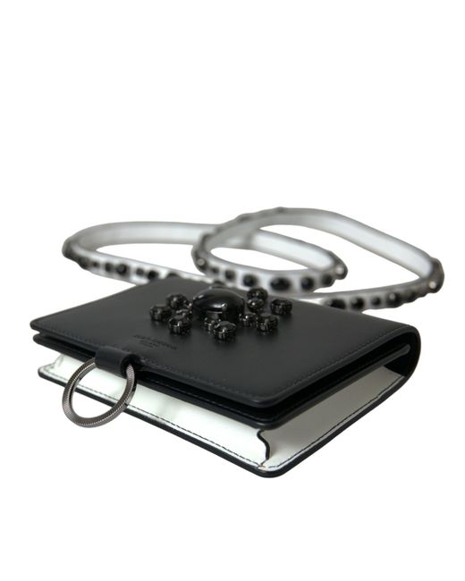 Dolce & Gabbana Black Leather Crystal Embellished Cardholder Wallet