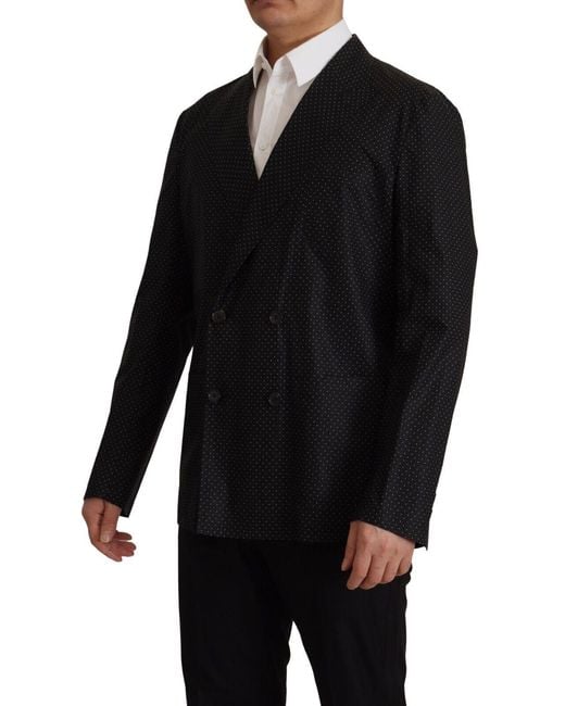 Dolce & Gabbana Black Polka Dot Slim Double-Breasted Blazer for men