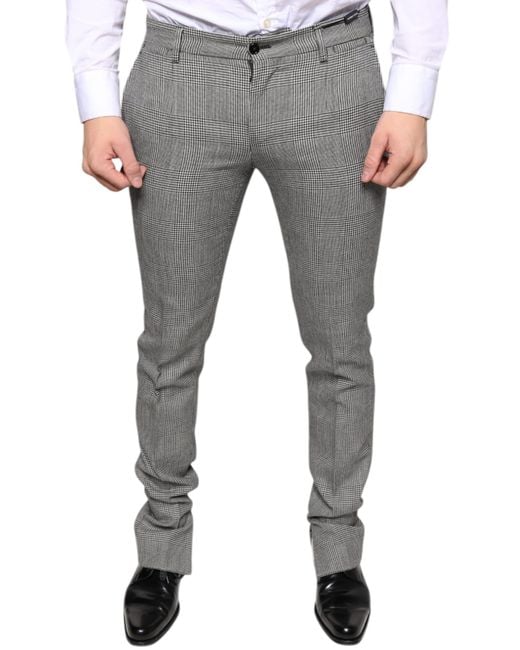 Dolce & Gabbana Gray Check Tartan Wool Skinny Pants for men
