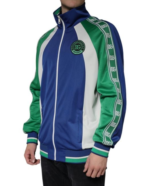 Dolce & Gabbana Blue Polyester Full Zip Bomber Jacket for men