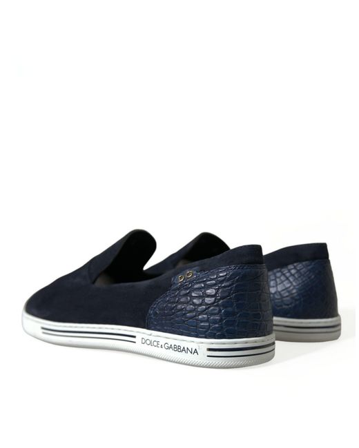 Dolce & Gabbana Blue Suede Caiman Loafers Saint Tropez Shoes for men