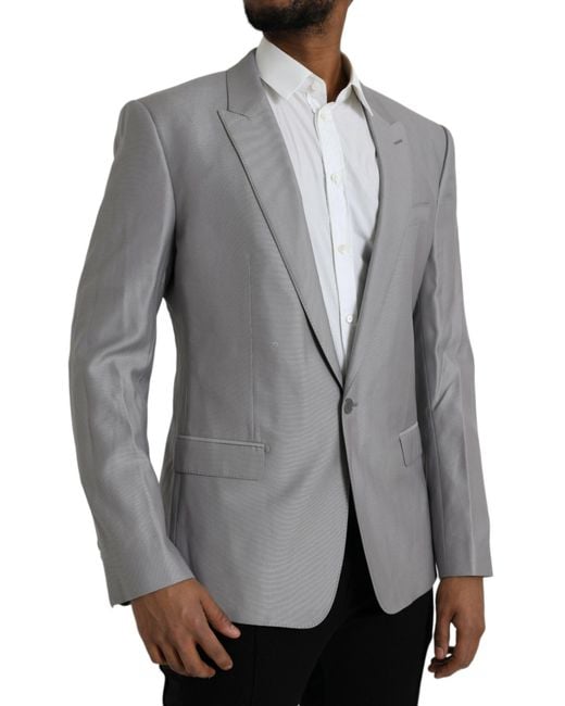 Dolce & Gabbana Gray Wool Peak Single Breasted Coat Blazer for men