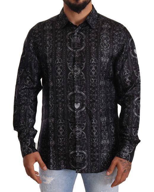 Dolce & Gabbana Crown Heart Silk Formal Dress Shirt in Black for Men | Lyst