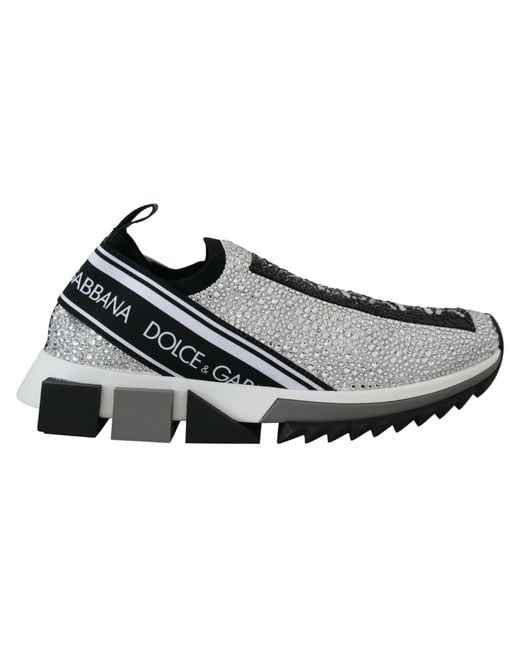 Dolce & Gabbana Black Silver Rhinestones Sorrento Sneakers Shoes