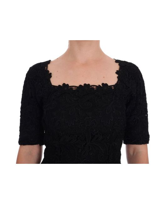 Dolce & Gabbana Black Floral Ricamo Sheath Dress