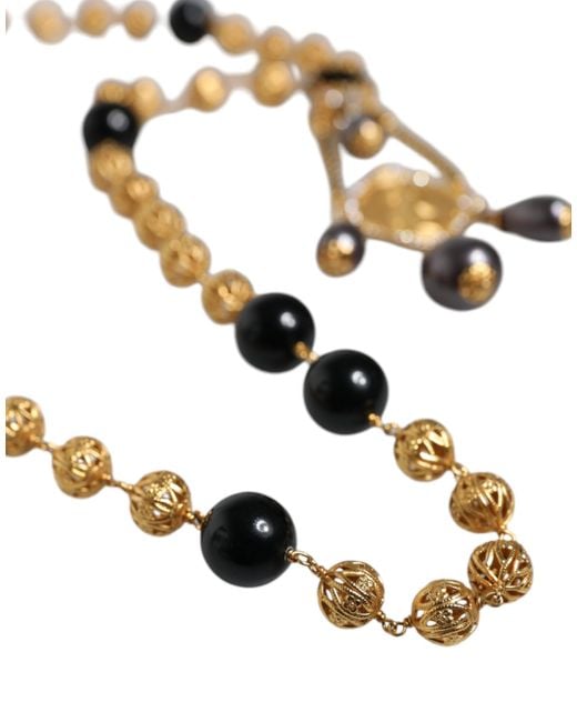 Dolce & Gabbana Metallic Chain Brass Beaded Rosary Style Necklace
