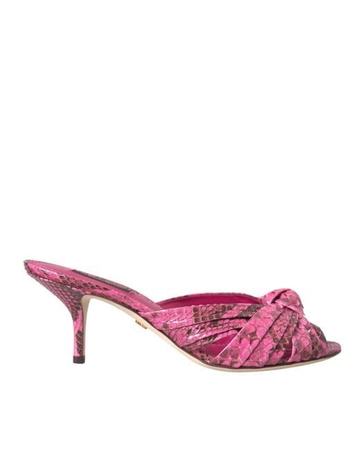 Dolce & Gabbana Pink Exotic Leather Kitten Heels Slides Shoes Python