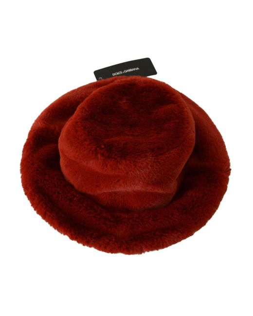Dolce & Gabbana Brown Bordeaux Fur Wide Brim Bucket Hat