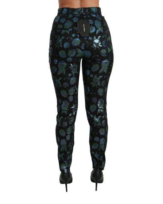 Dolce & Gabbana Black Floral Metallic Slim Pants