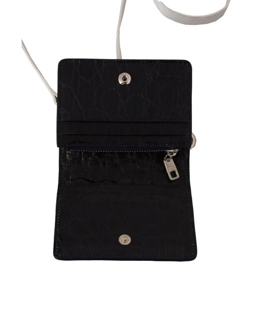 Dolce & Gabbana Black Exotic Leather Bifold Wallet With Strap for men