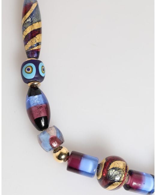 Dolce & Gabbana Blue Murano Glass Beads Brass Chain Jewelry Necklace
