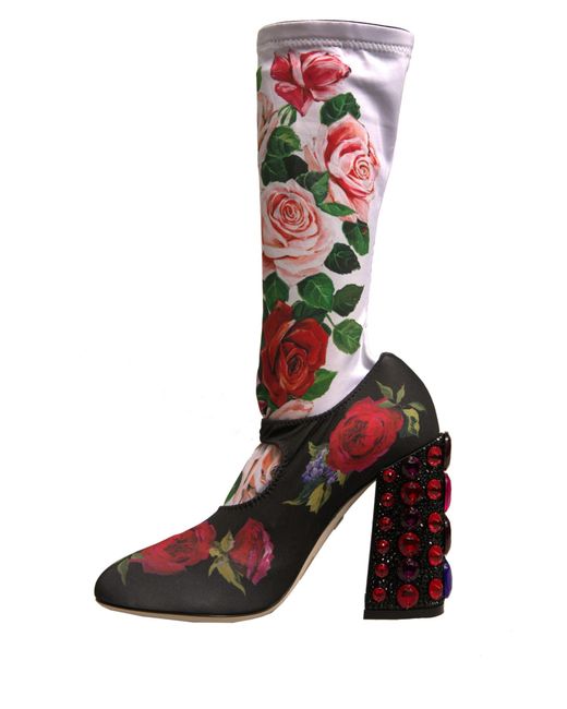 Dolce & Gabbana Multicolor Floral Embellished Socks Boots