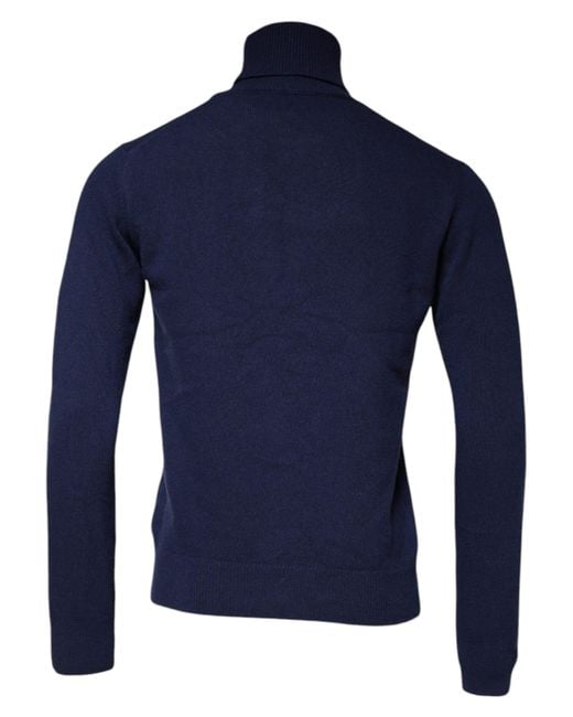 Dolce & Gabbana Blue Wool Knit Turtleneck Pullover Sweater for men