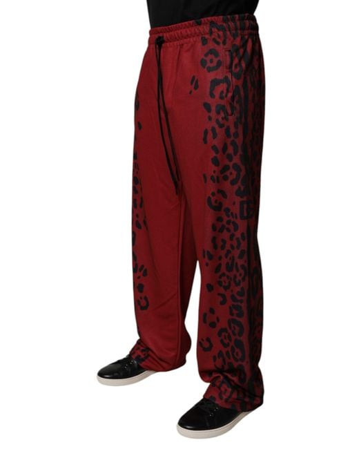 Dolce & Gabbana Red Leopard Print Pants Casual Style for men