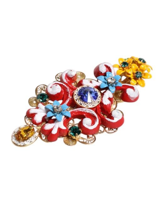Dolce & Gabbana White Spring Carretto Brass Crystal Hair Clip