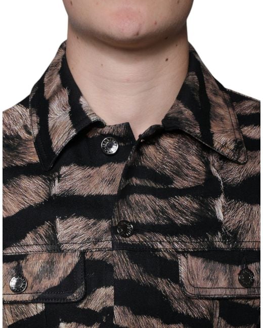 Dolce & Gabbana Black Tiger Button Down Collared Jacket for men
