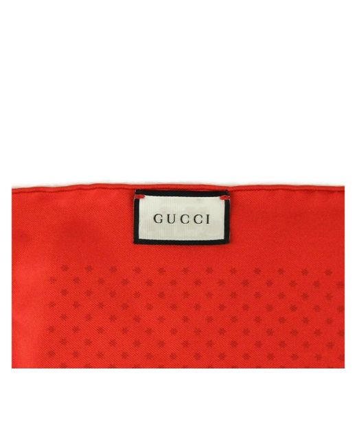 Gucci Red Silk With Star Print And "Guccy" Logo Scarf