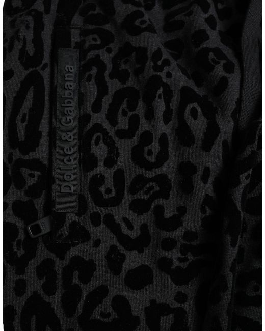 Dolce & Gabbana Black Leopard Cotton Slim Fit Jogger Pants for men