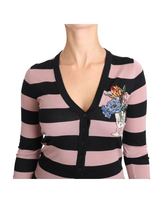 Dolce & Gabbana Multicolor Dolce Gabbana Pink Floral Cashmere Cardigan Sweater
